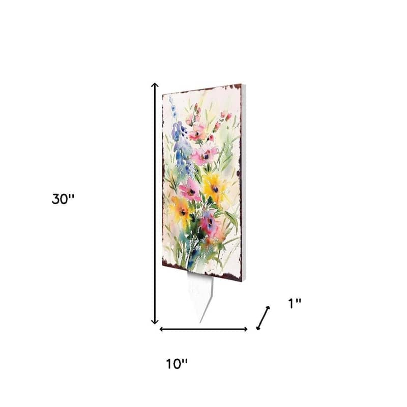 HomeRoots 30" Blue Pink White And Yellow Solid Wood Wildflowers Garden Stake