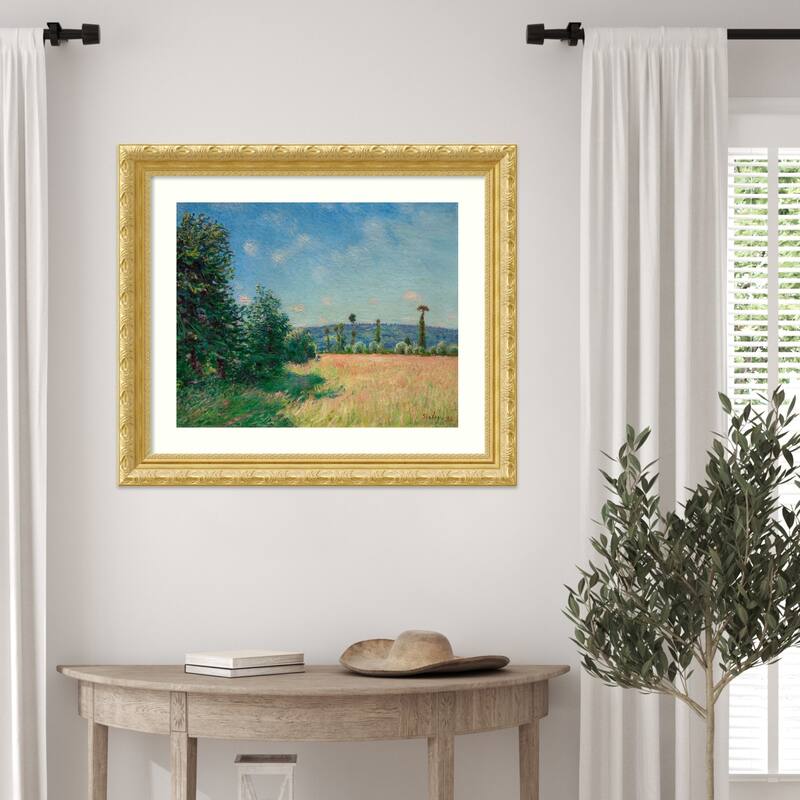 Sahurs Meadows in Morning Sun by Alfred Sisley Wood Framed Wall Art Print - Versailles Gold