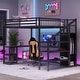 preview thumbnail 2 of 16, Metal Loft Bed with L Shaped Desk,USB,Wardrobe and LED Light