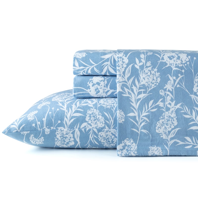 Pointehaven Printed Cotton 180 GSM Deep Pocket Oversized Brushed Flannel Sheet Set - Misty Breeze - Twin