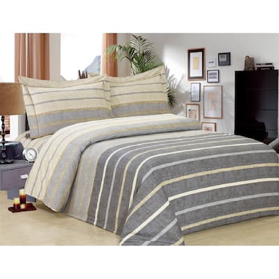 Violet Linen French Grey Stripe Pattern, Luxury 200 Thread Count Cotton Percale, Grey, 6 Piece, Bedding Duvet Cover Set