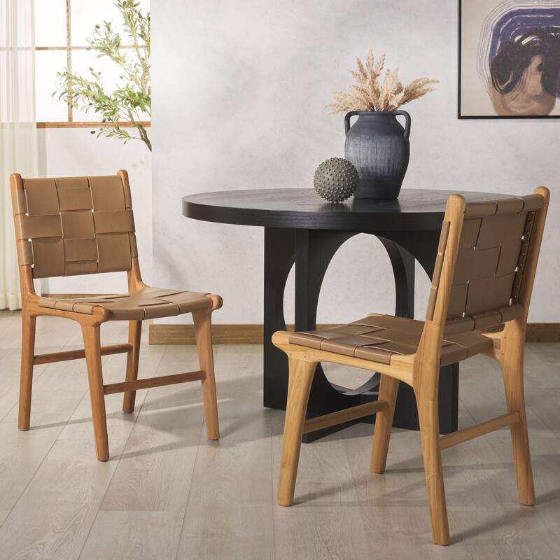 SAFAVIEH Couture Cassaphina Woven Leather Dining Chair - 18"W x 23"D x 34"H