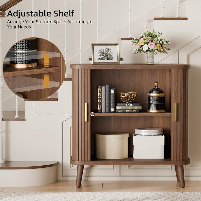 31" Sideboard Buffet Cabinet with 2 Sliding Tambour Doors and Adjustable Shelves