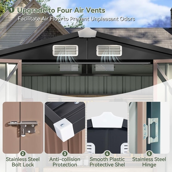 AOXUN Outdoor Storage Shed with Lockable Doors and Air Vents for
