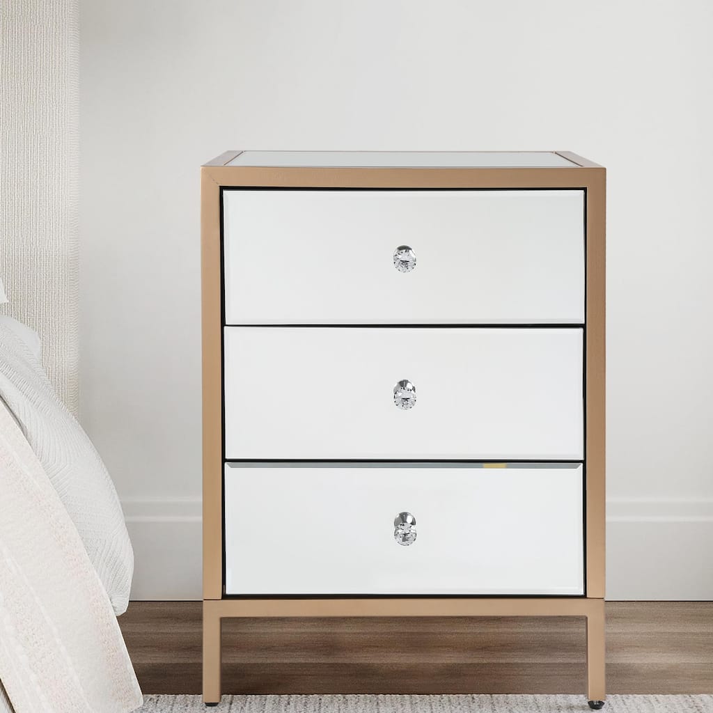Modern Contemporary 17.7" Wide 3-Drawer Mirrored Side Table Chest Storage Dresser Nightstand