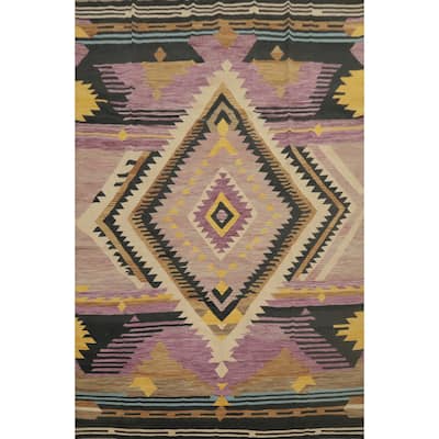 Hand Woven Oriental 100% Wool Carpet Southwestern Medallion Purples Kilim Area Rug - 12' 9'' X 10' 0''