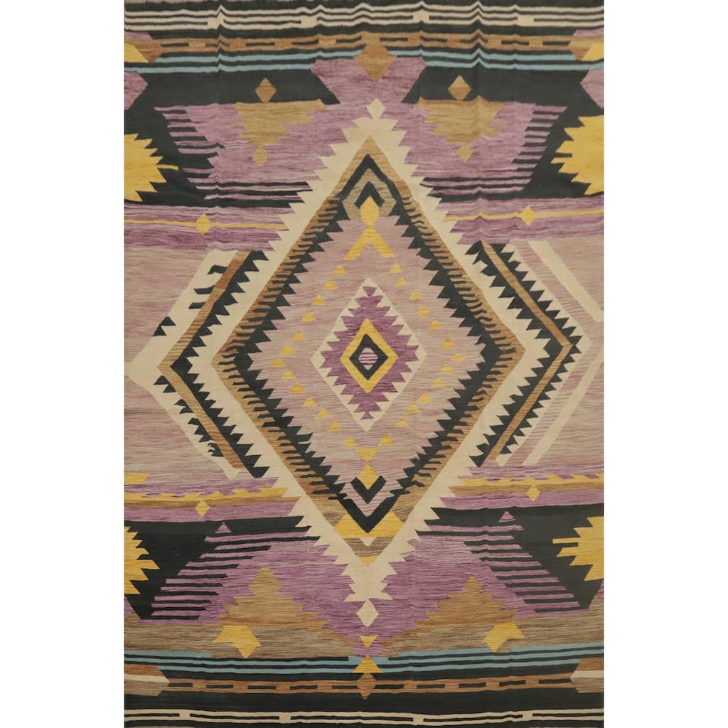 Hand Woven Oriental 100% Wool Carpet Southwestern Medallion Purples Kilim Area Rug - 12' 9'' X 10' 0''