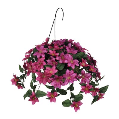 Faux Pink Clematis Hanging Basket