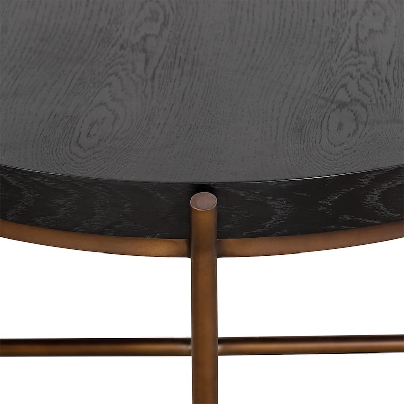 HomeRoots 32" Black And Brown Solid Wood And Metal Round Coffee Table - 32