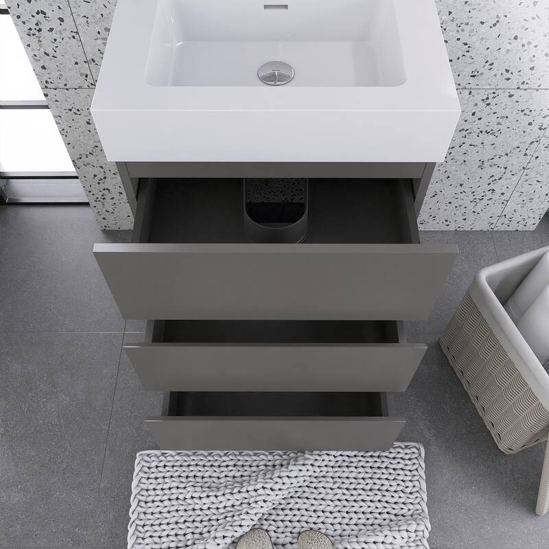 Freestanding Bathroom Vanity with White Solid Surface Top