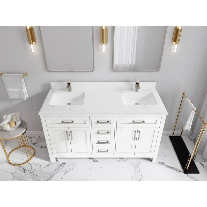 Willow Collections 60 in. W x 22 in. D Cambridge Double Sink Bathroom Vanity with Countertop - 1.5" Empira - White