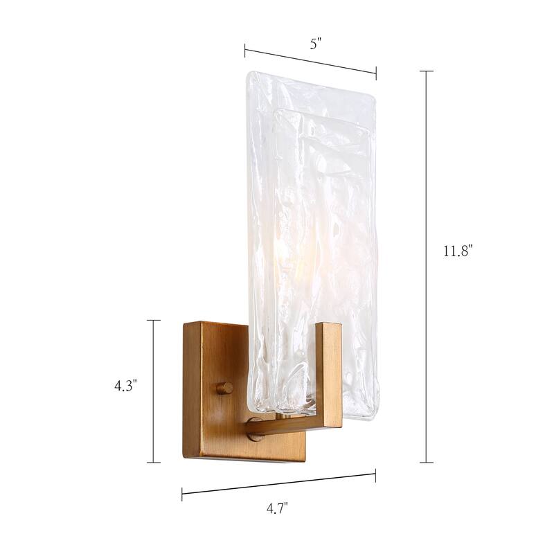 Modern Gold 1-Light Handcrafted Glass Wall Sconces Art Bathroom Vanity Light - Antique Brushed Gold - W5" x H11.8" x D4.7"
