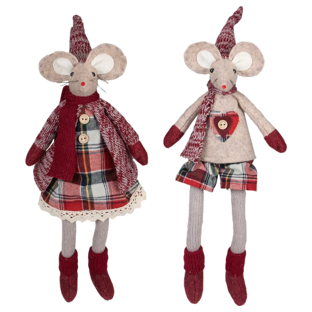 Boy and Girl Sitting Plush Christmas Mice Figures - 16" - Set of 2