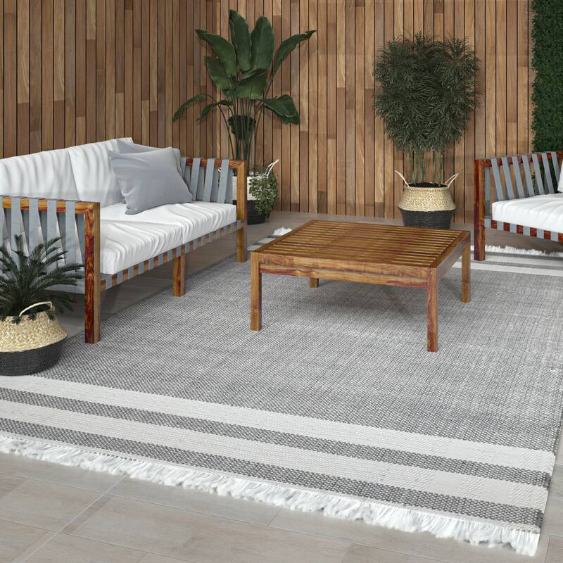 Ash Traditional Striped Fringe Performance Indoor/Outdoor Area Rug by Sevita