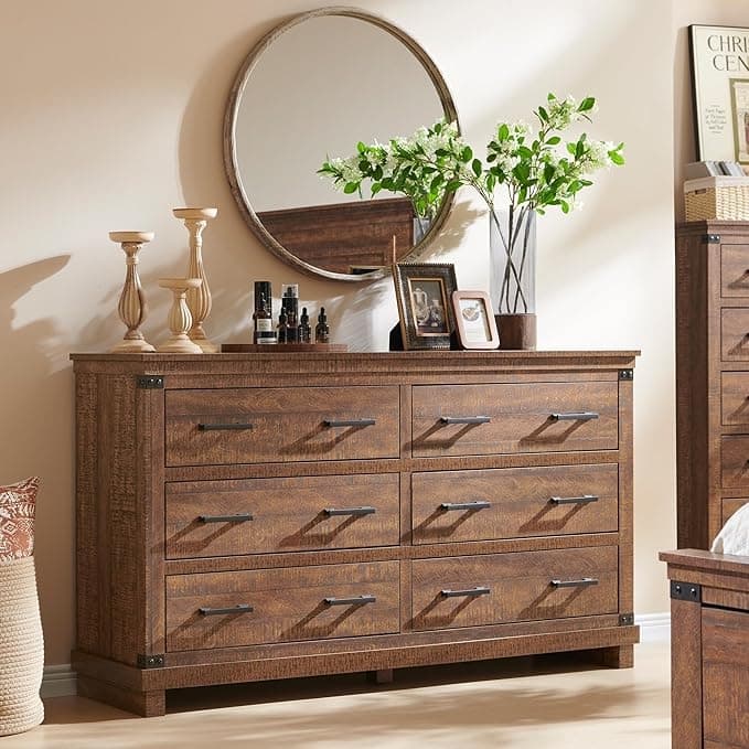 Farmhouse 6 Drawers Dresser, Wood Chest of Drawers, Closet Dresser - Reclaimed Barnwood