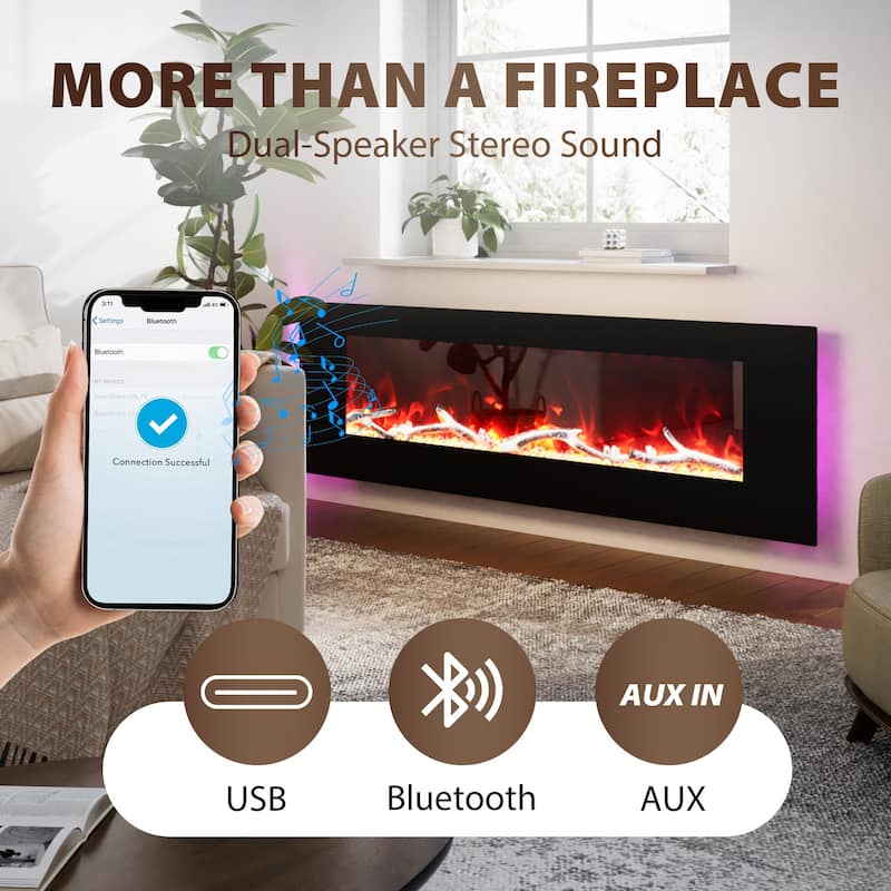 Clihome 42-72 inch Wall-mounted w/ RC (1500W) Electric Fireplace