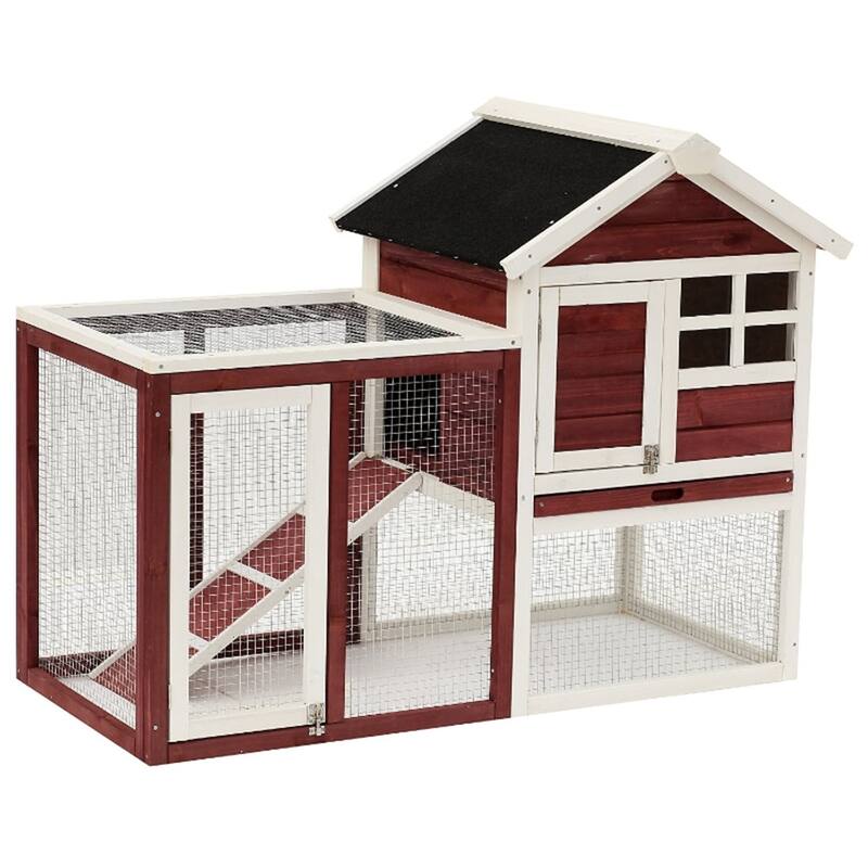 Durable Bunny Hutch for Indoor and Outdoor Use - 48" L x 24.75" W x 36.25" H - Brown-White
