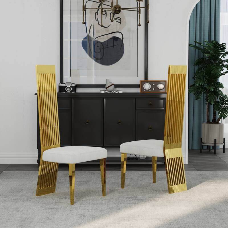 Faux Mable Dining Table Set with White Boucle and High Back Chairs