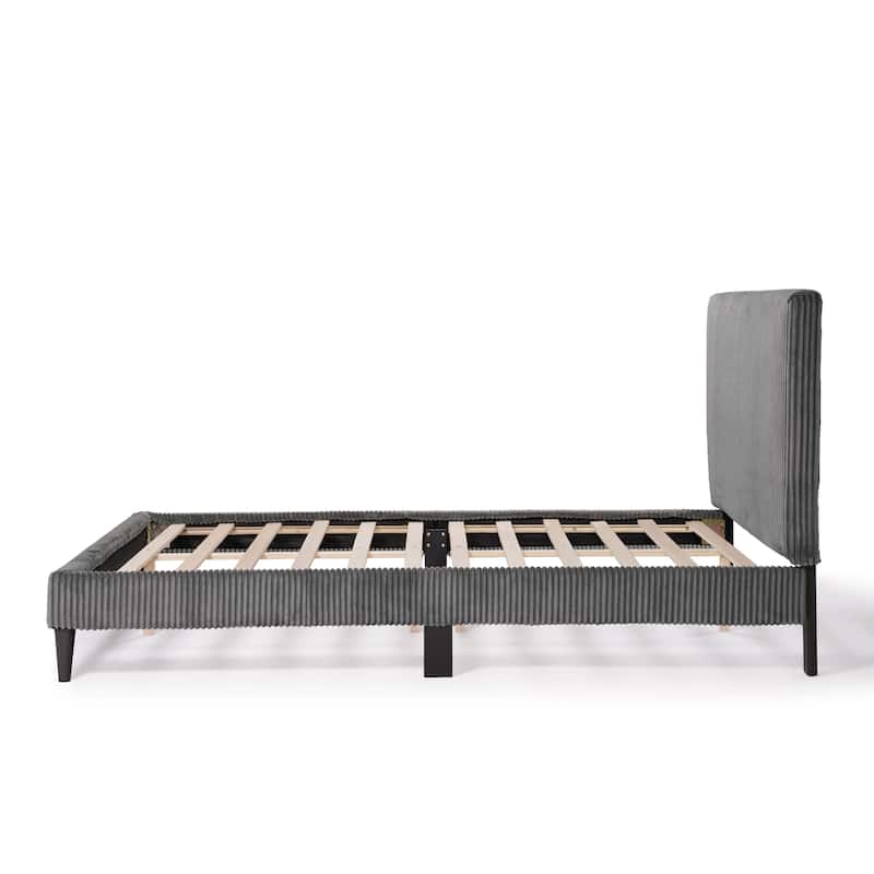 Furniture of America Modern Corduroy Queen Size Platform Bed, No Box Spring Needed