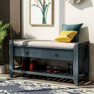 Multipurpose Entryway Storage Bench, Shoe Rack with Cushioned Seat, Drawer