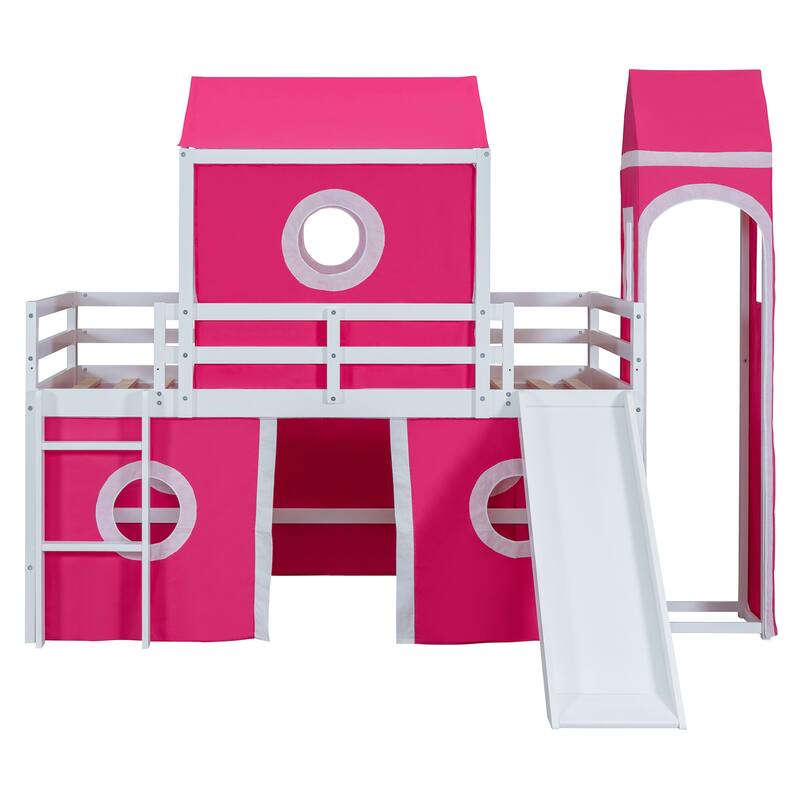 Loft House Bed with Slide, Tent, & Tower