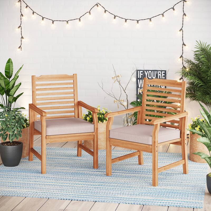 MAISON ARTS 2-Piece Patio Natural Solid Acacia Wood Dining Chairs, Patio Oil Finished Wooden Armchairs Set of 2
