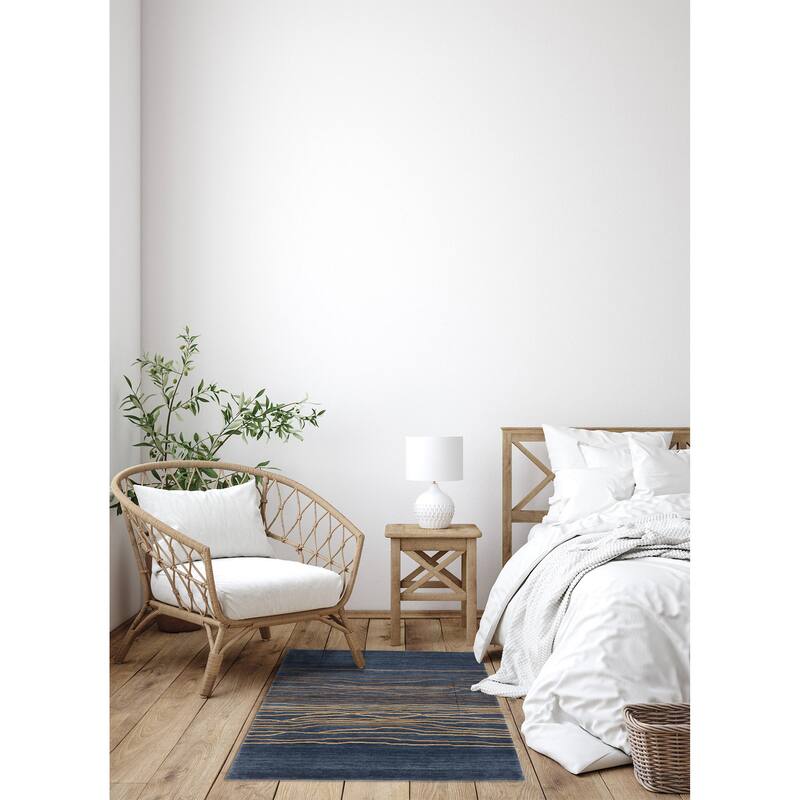 ECARPETGALLERY Hand-knotted Peshawar Ziegler Dark Blue Wool Rug - 5'3 x 6'11