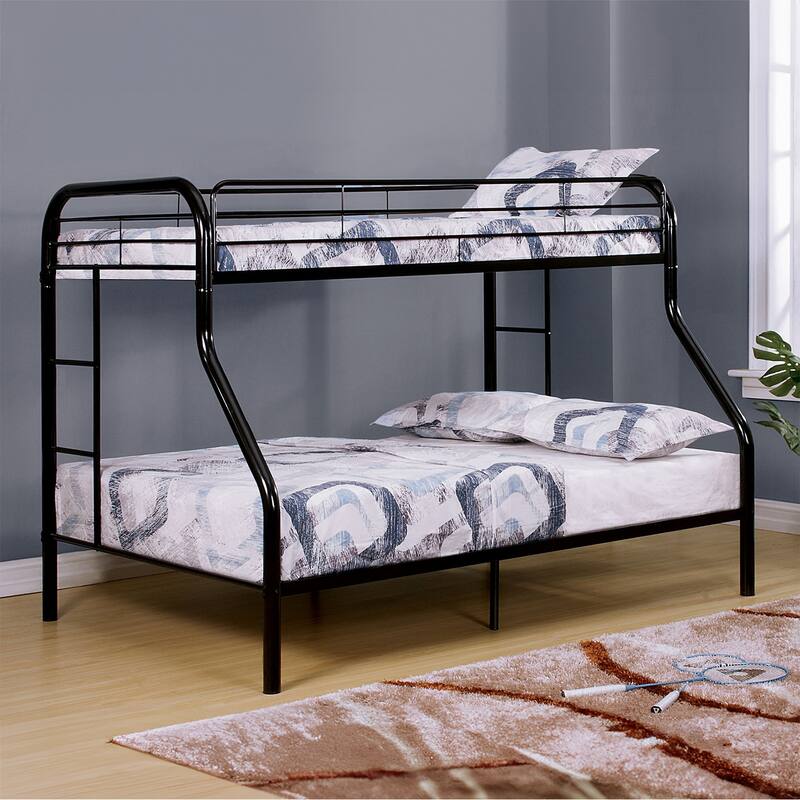 Contemporary Twin Over Full Metal Bunk Bed with Angled Ladder, Black - Black