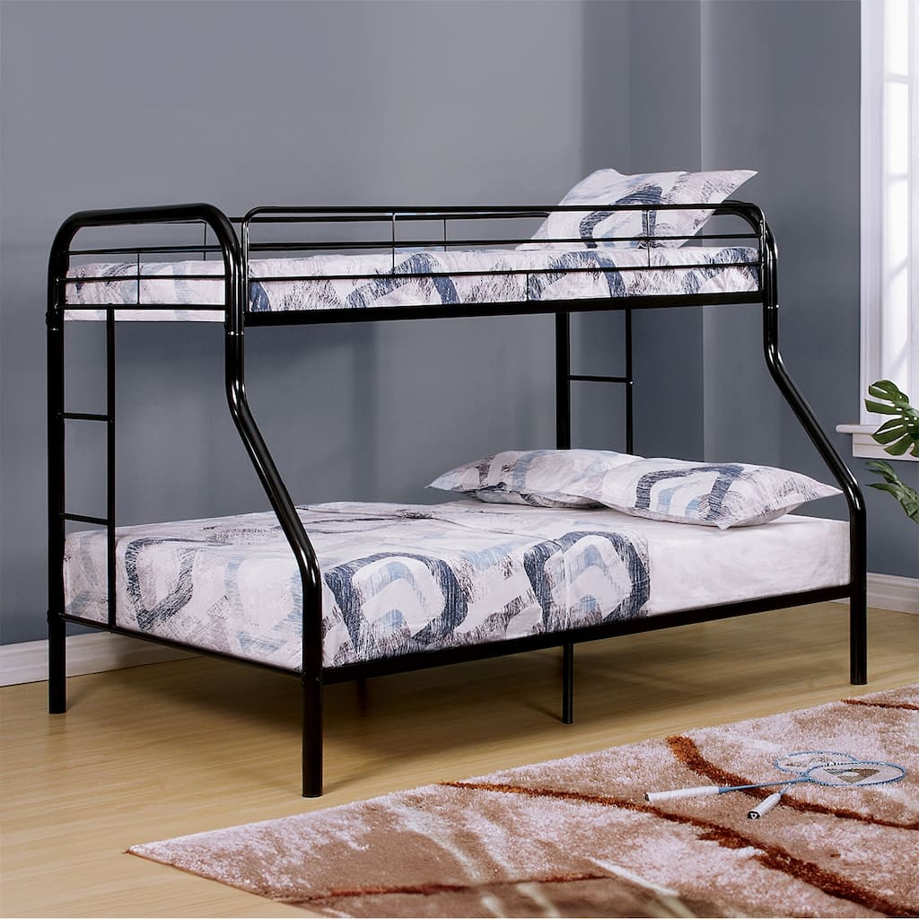 Contemporary Twin Over Full Metal Bunk Bed with Angled Ladder, Black