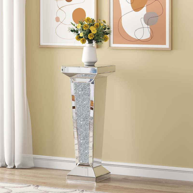 Mirrored Crushed Diamond Tall End Table - Silver