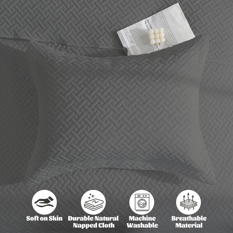 Ultra-Soft Quilted Coverlet Set Solid Color Bedspread, Lightweight Reversible Quilt and Shams Set