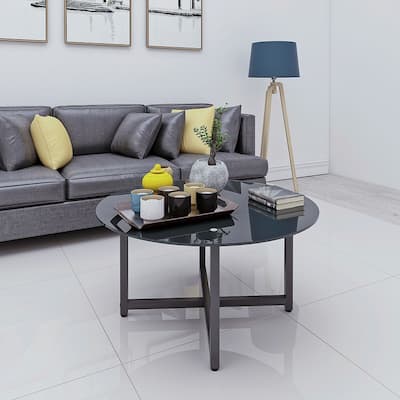 35.5'' Round Black or Transparent Coffee Table