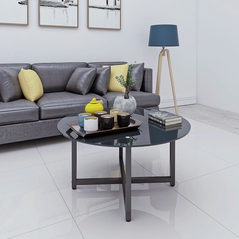 35.5'' Round Black or Transparent Coffee Table