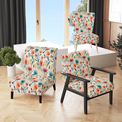 Designart "Botanical Pastel Color Flowers Composition I" Upholstered Botanical Accent Chair and Bohemian & Eclectic Arm Chair