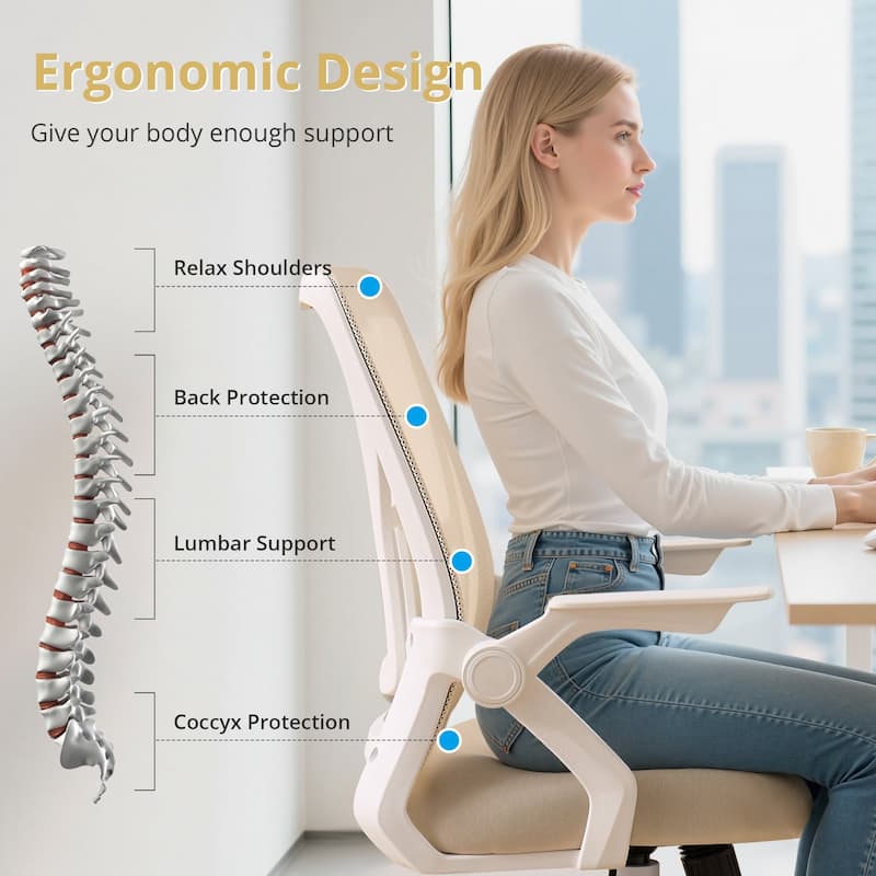 VECELO Translucent Mesh Office Chair with 360° Swivel Adjustable Height 90° Lifting Armrests for Home Office & Gaming Chair