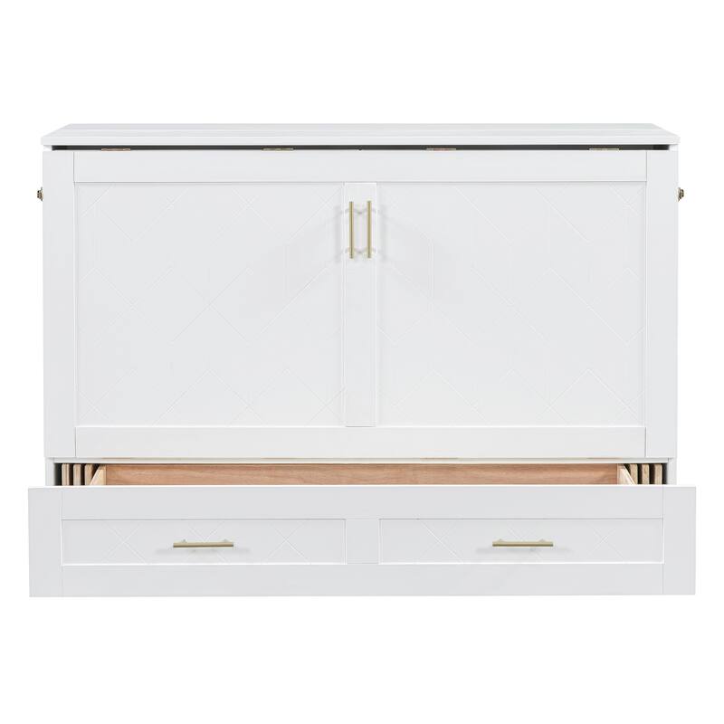 Murphy Bed with Pulley Structure Design, Drawer and USB Ports for Bedroom