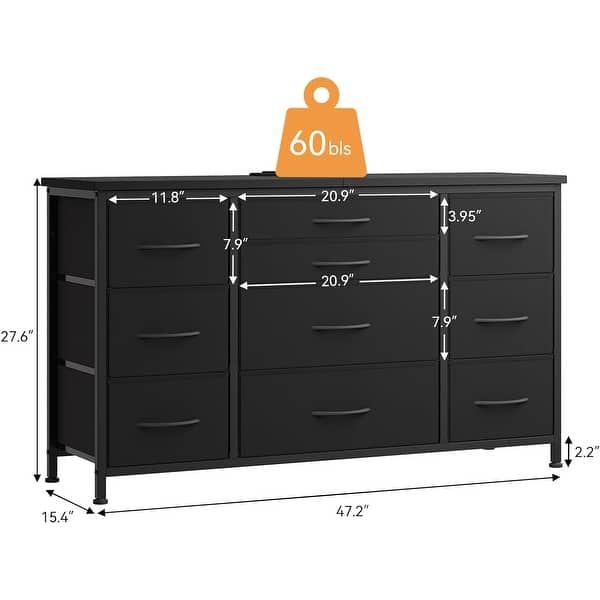 dimension image slide 0 of 5, 55 Inch TV Stand 10 Drawer TV Dresser with Charging Station