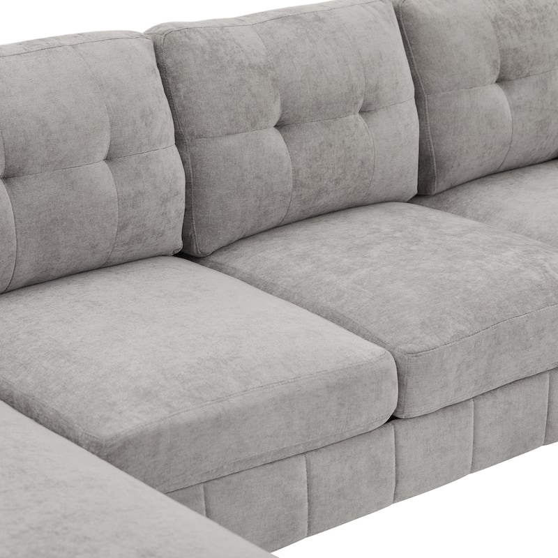 103.5" Chenille U-Shaped Sectional Sofa with Dual Chaise Lounges and Storage Pockets