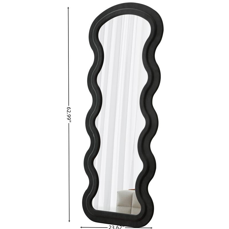 Flannel Full Length Wave Floor Mirror with Stand for Bedroom living room Hanging or Against The Wall