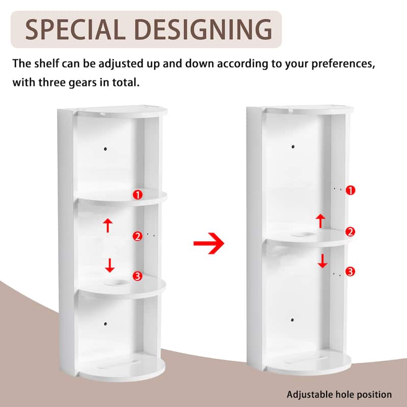 12" Bathroom Wall-Mounted Storage Rack, Small Side Cabinet, 3-Tier Float Storage Rack, Bathroom Hair Dryer Shelves