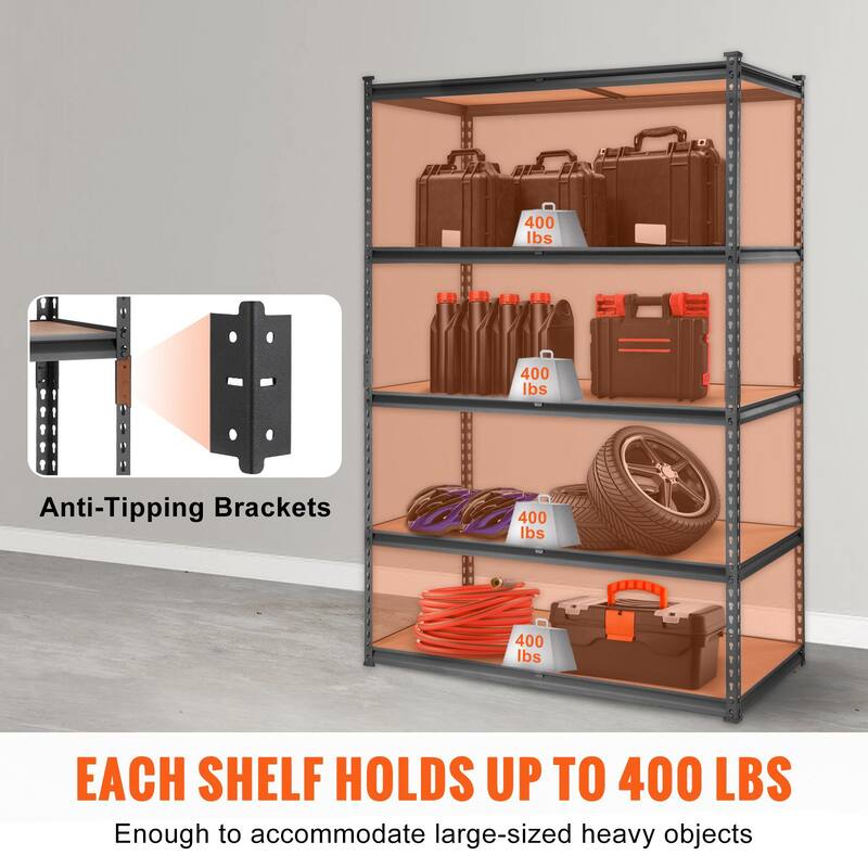 Adjustable Metal Storage Shelves 5 Tier Heavy Duty Utility Rack for Garage and Kitchen