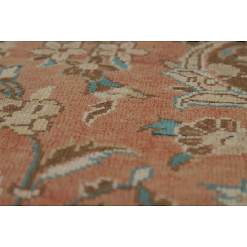 Traditional Mashad Persian Vintage Rug Handmade Orange Wool Carpet - 9'6" x 12'9"