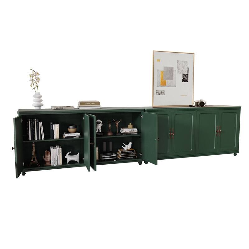 60"W Kitchen Buffet Sideboard Cabinet With Adjustable Shelves, 4 Doors Mid-Century Cupboard Set Of 2