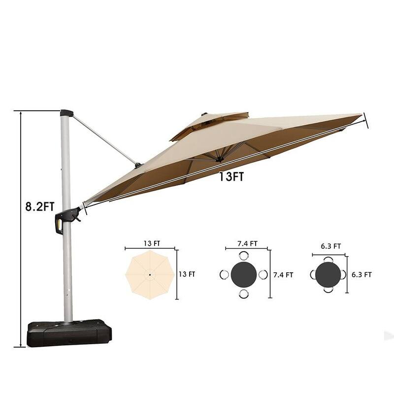 PURPLE LEAF 13ft Round Offset Hanging Patio Umbrella with Base
