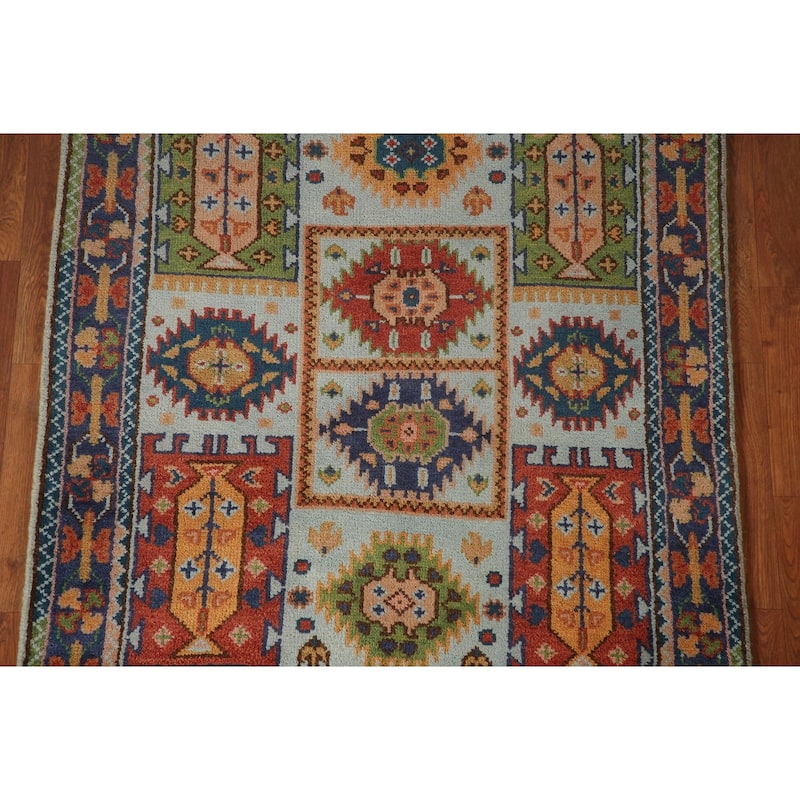 Geometric Heriz Serapi Oriental Accent Rug Handmade Blue Wool Carpet - 3'10"x 6'0"