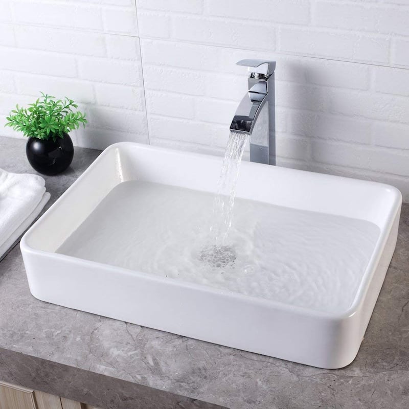 24 in. x 16 in. Bathroom Vessel Sink Modern Rectangle Bathroom Above in White Basin - 24" L x 16" W x 5" H