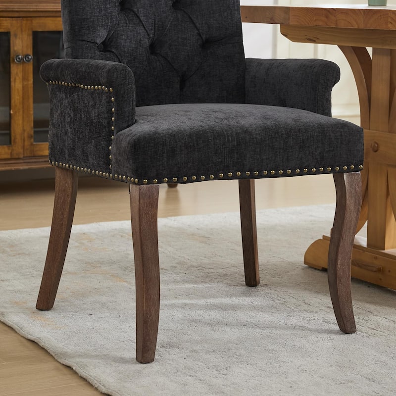 Upholstered Accent Dining Chair, Curved Solid Wood Legs, Tufted Club Arm Dining Chair, Single Pack