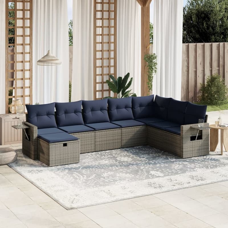 vidaXL Patio Sofa Set with Cushions Outdoor Conversation Furniture Poly Rattan - 24.4" x 24.4" x 27.2" - Gray without table