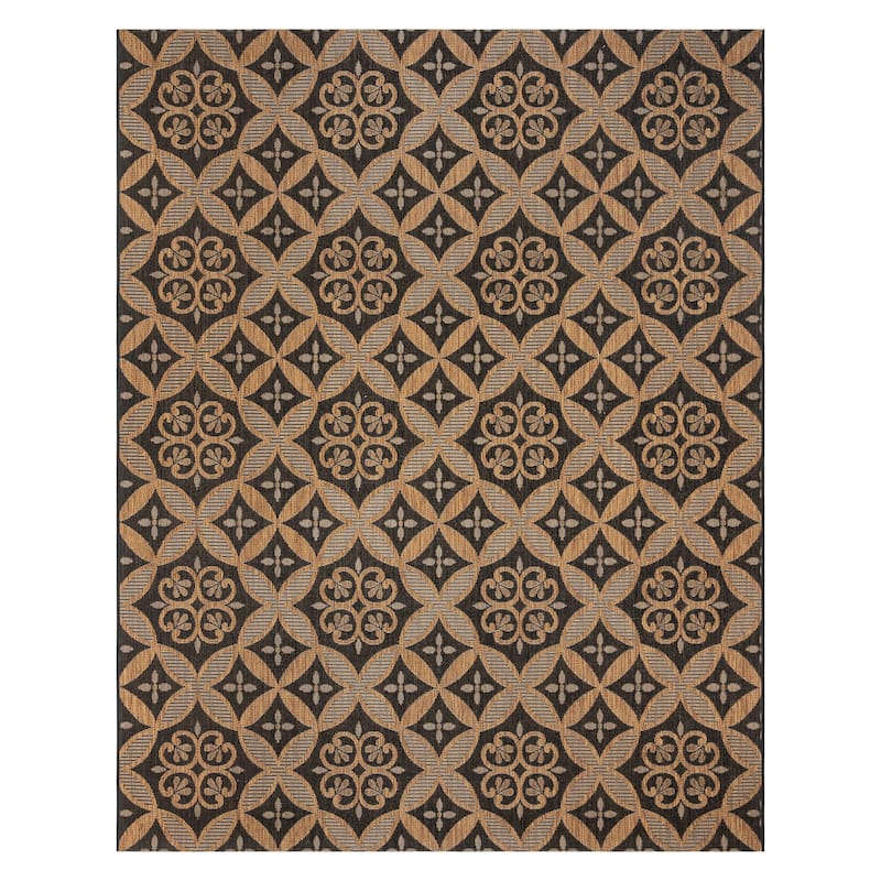 Gertmenian Paseo Niala Medallion Moroccan Tile Polypropylene Flatweave Indoor/ Outdoor Area Rugs - 6'6"x9'6" - Chestnut/ Black