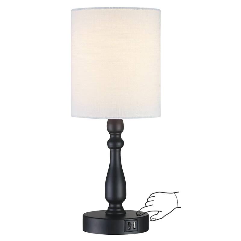 3-Way Dimmable Touch Control Small Table Lamp with 2 USB Port, Brushed Steel - Small - Black